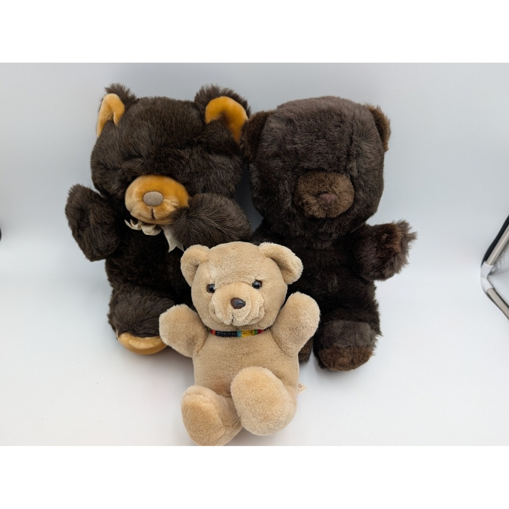 America Wego Teddy Bear Plush Lot 3 Brown Tan Vintage 1982